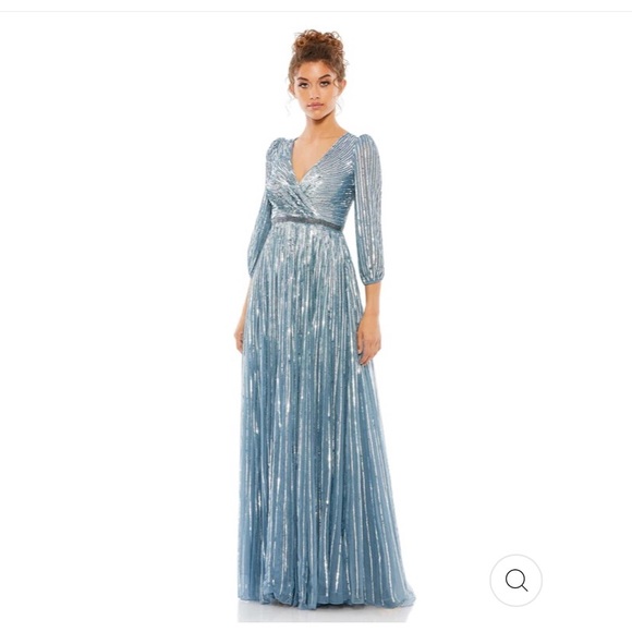 Mac Duggal Dresses & Skirts - MAC DUGGAL SLATE BLUE SEQUINED WRAP OVER 3/4 SLEEVE GOWN (14) NWT 🌴
